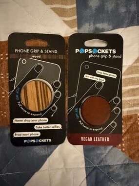 PopSocket Phone Grip & Stand - Wood Grain and Brown Vegan Leather